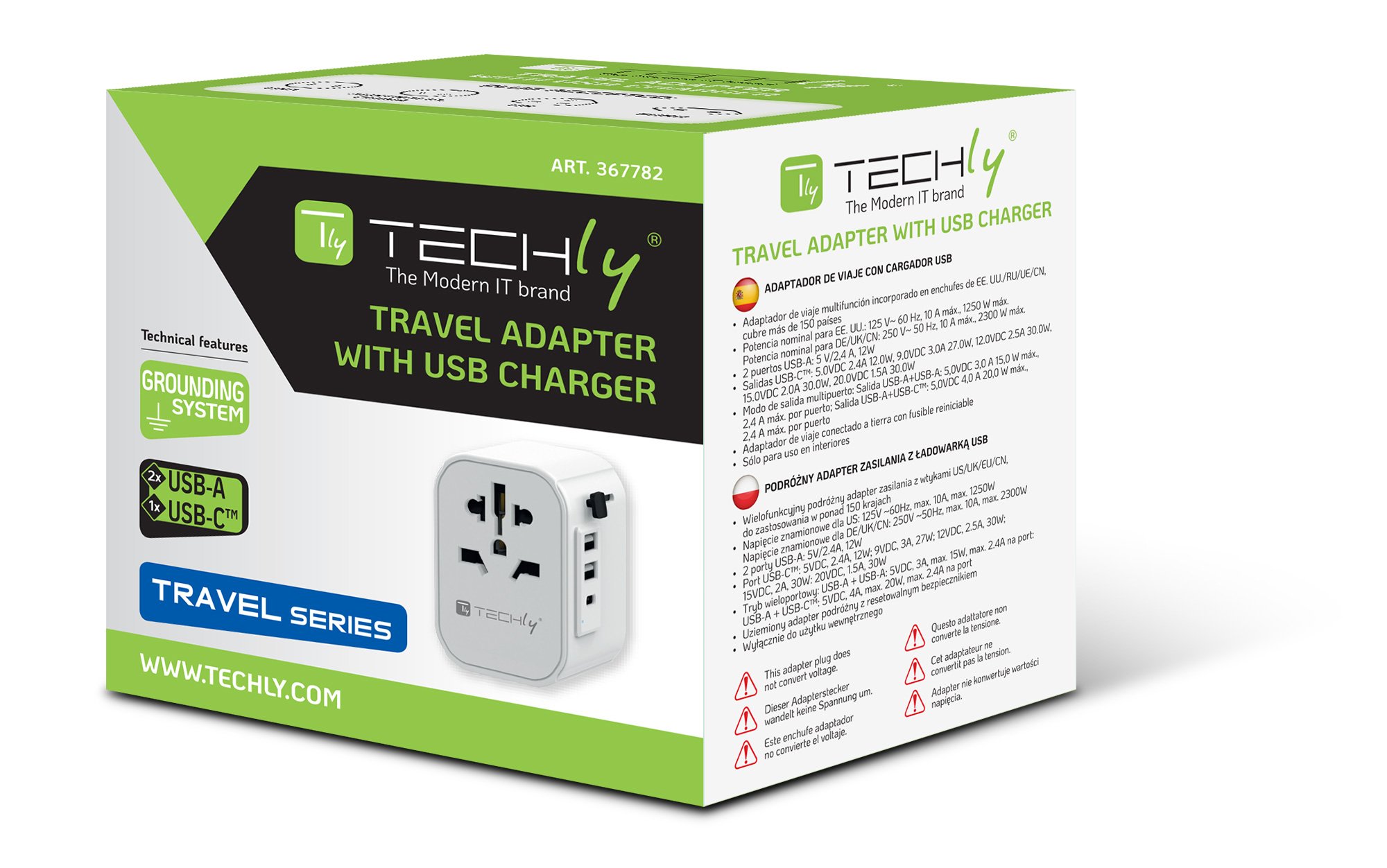 Adattatore da Viaggio Universale 150 Paesi 2 porte USB-A e 1 porta USB-C™ Bianco - immagine 2