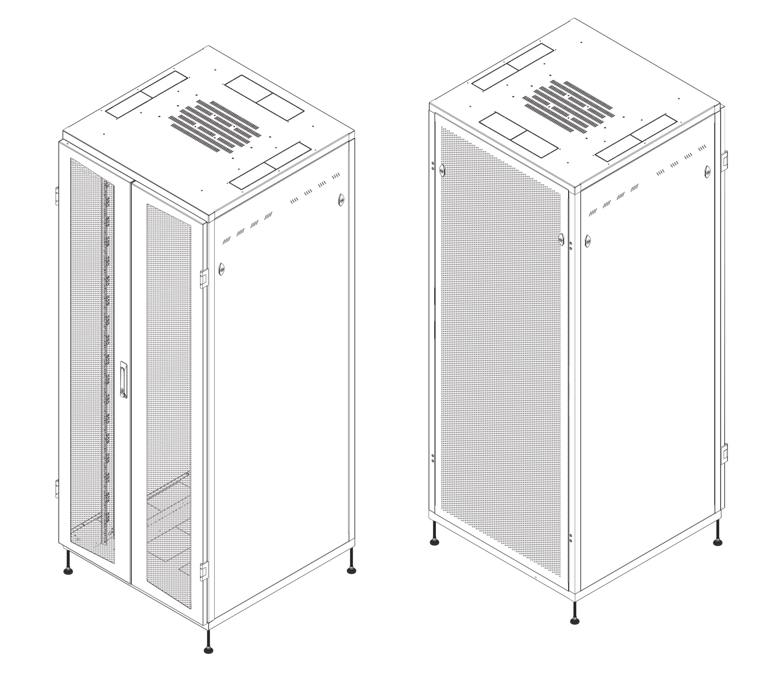 Armadio Rack NextGen 19'' 800x800 42U Doppia Porta Grigliata Nero - immagine 2