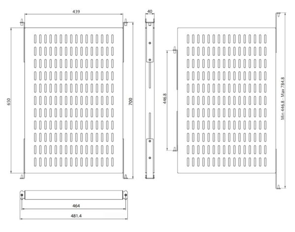 Base per Armadi 19'' Ripiano a Profondità Adattabile per Server Rack 1U Nero - immagine 2