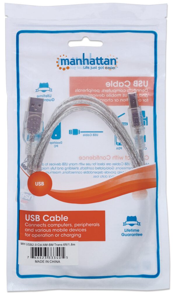 Cavo USB 2.0 A maschio/B maschio 1.8 m trasparente - immagine 2