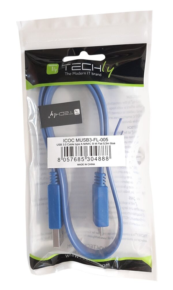 Cavo USB 3.2 Superspeed A maschio/MIC B maschio 1 m FLAT - immagine 2