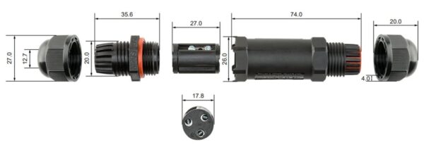 Connettore Elettrico Impermeabile per Cavo IP68 da Esterno Lunghezza 10 cm - immagine 2