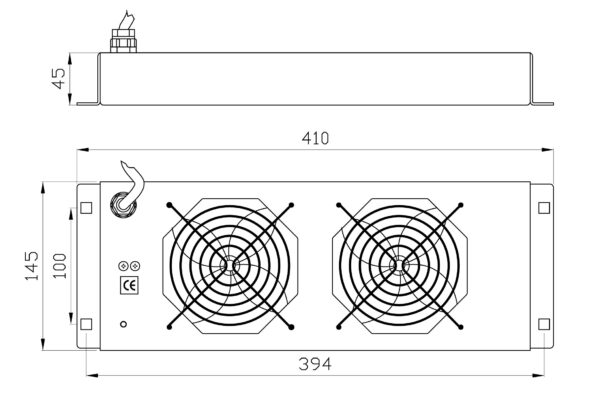 Gruppo di 2 Ventole a Soffitto Senza Termostato per Rack 19'' Nero - immagine 2