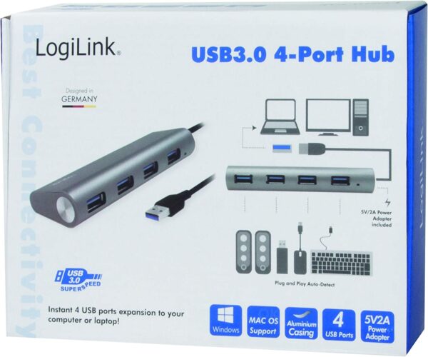 Hub USB 3.0 SuperSpeed 4 porte Alluminio Silver - immagine 2