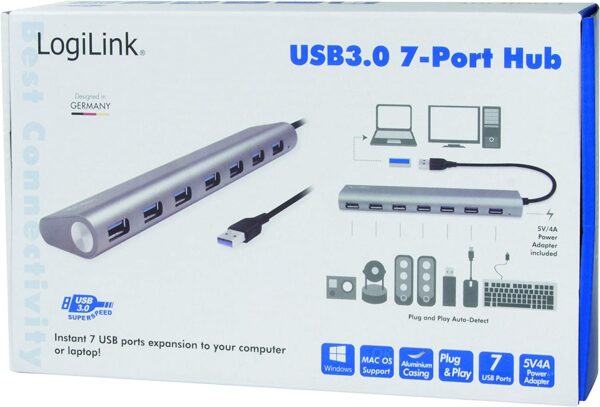 Hub USB 3.0 SuperSpeed 7 porte Alluminio Silver - immagine 2