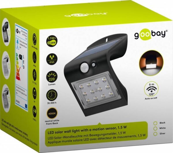 Lampada LED Solare a Muro 1,5W IP65 Sensore di Movimento Nero - immagine 2