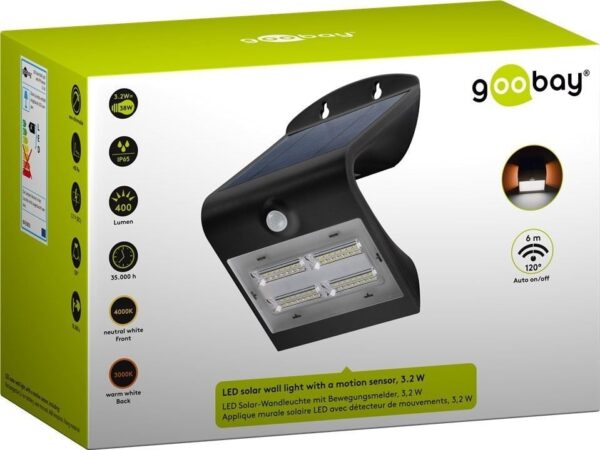 Lampada LED Solare a Muro 3,2W IP65 Sensore di Movimento Nero - immagine 2