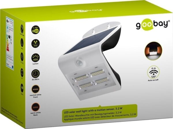 Lampada LED Solare a Muro 3,2W IP65 Sensore di Movimento Bianco - immagine 2