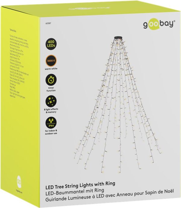 Catena Luminosa 400 Luci LED IP44 Bianco Caldo per Albero con Anello - immagine 2