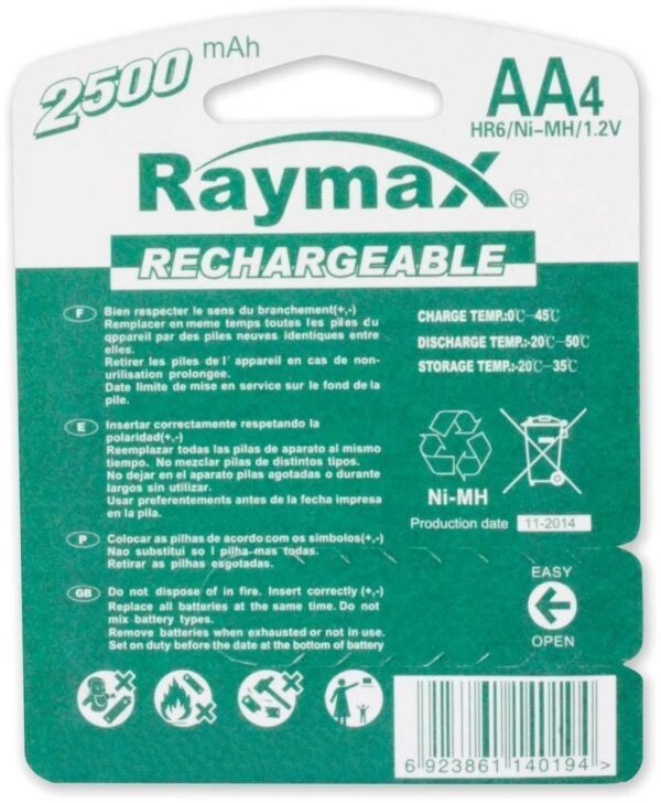 Blister 4 Batterie Ricaricabili Stilo AA 2500 mAh - immagine 2