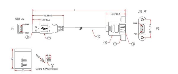 Cavo USB 2.0 A Maschio/A Femmina da Pannello 1,8 m - immagine 2