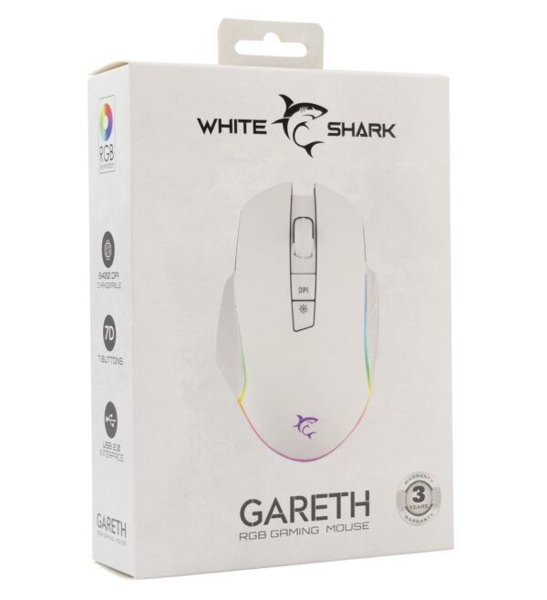 Mouse Ottico Gaming LED RGB con Cavo USB 6400 dpi Bianco, GARETH - immagine 2