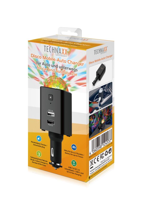 Caricatore da Auto USB-C™ con Luce Disco TX-159 - immagine 2