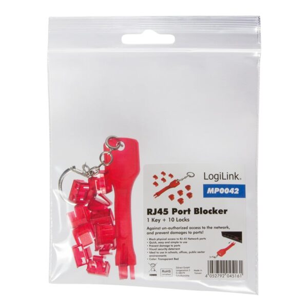 Blocca porte RJ45 rosso 10 serrature e 1 chiave - immagine 2