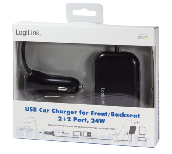 Caricatore da Auto 2 USB + 2 USB per Passeggeri Posteriori 24W - immagine 2