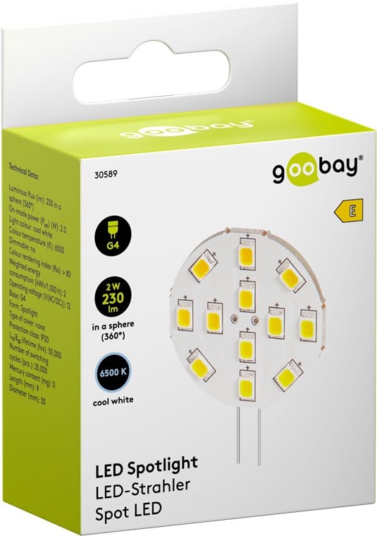 Lampada 12 LED SMD G4 5050 2W 230 Lumen Bianco Freddo, Classe E - immagine 2