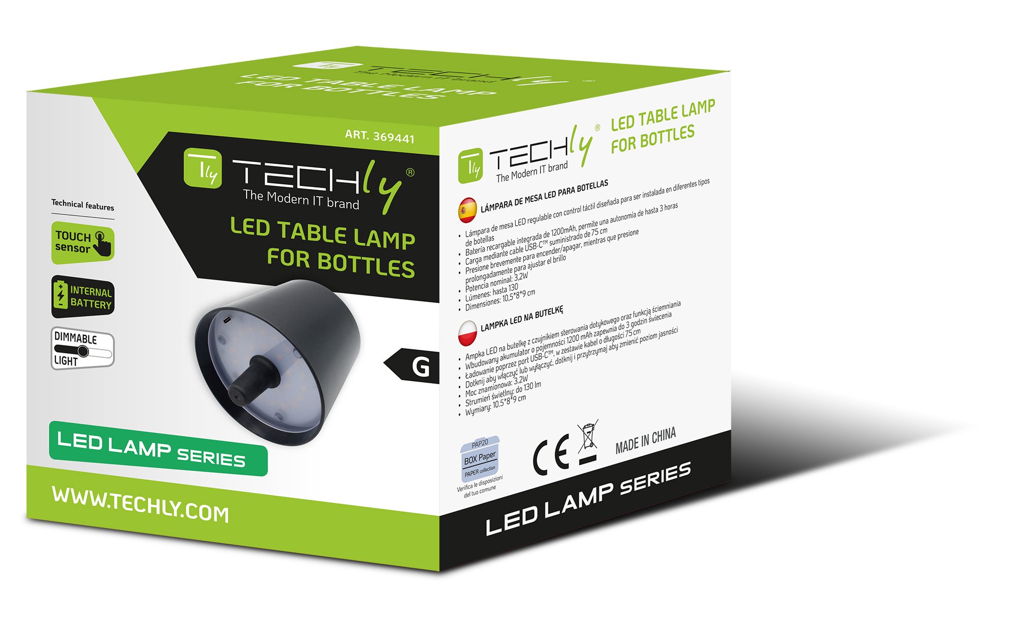 Lampada LED Paralume per Bottiglie Dimmerabile Batteria Ricaricabile Alimentazione USB-C™ - immagine 2