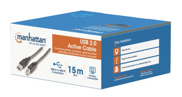 Cavo Prolunga Attivo USB 2.0 Hi-Speed A M / B M 15m Nero - immagine 2