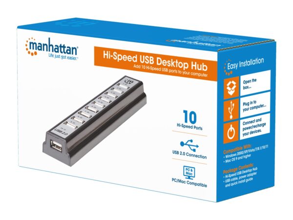 Hub USB 2.0 Hi-Speed 10 Porte da Tavolo con Alimentatore - immagine 2