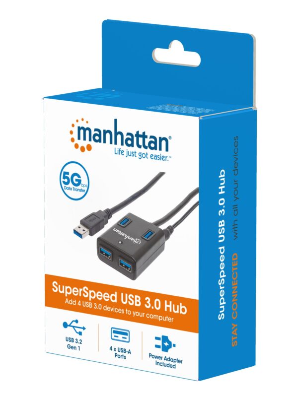 Hub USB 3.0 4 Porte con Alimentatore 5V 3A Nero - immagine 2