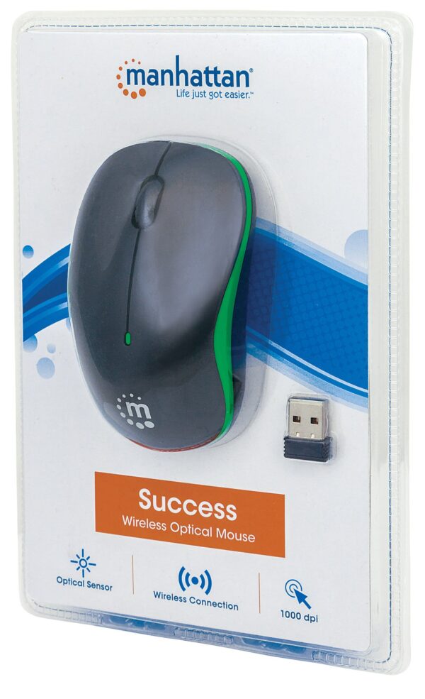 Mouse Ottico Wireless con Micro Ricevitore USB 1000dpi Nero/Verde - immagine 2