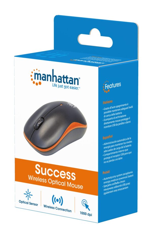 Mouse Ottico Wireless con Micro Ricevitore USB 1000dpi Nero/Arancione - immagine 2