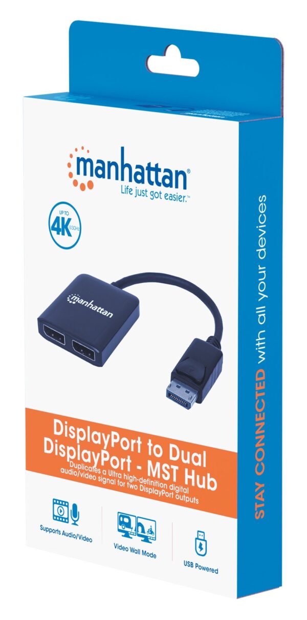 Splitter Hub DisplayPort a 2 Monitor DisplayPort MST 4K@30Hz video UHD - immagine 2