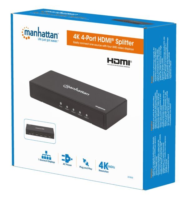 Splitter HDMI 2.0 4K UHD 3D 4 vie - immagine 2