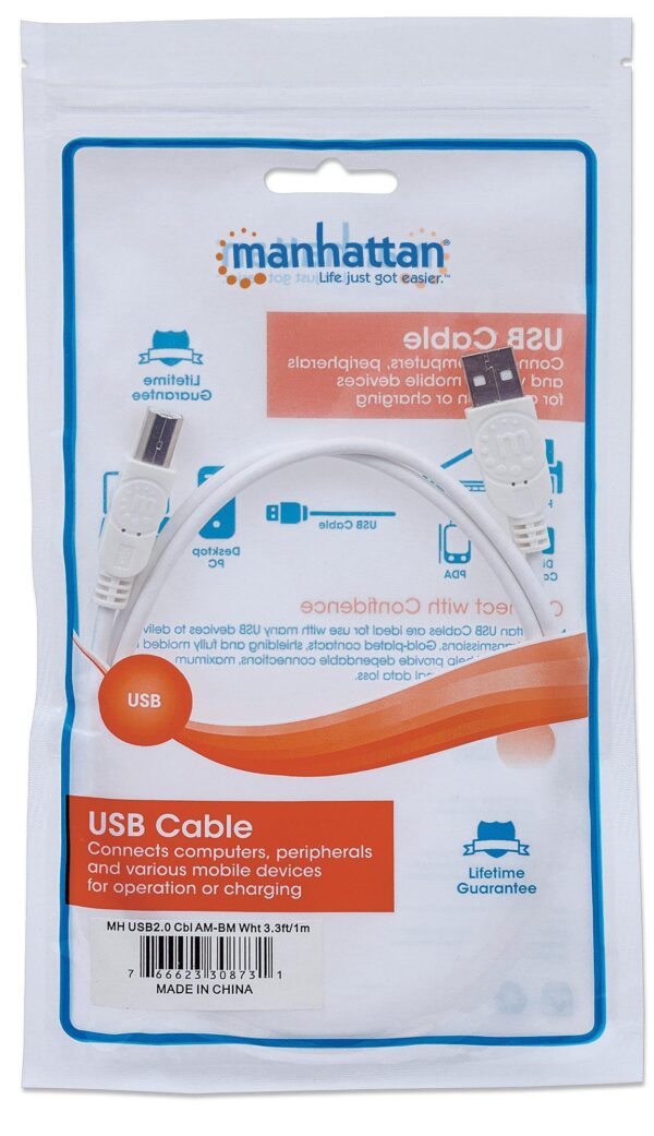 Cavo USB 2.0 A maschio/B maschio 1m Bianco - immagine 2