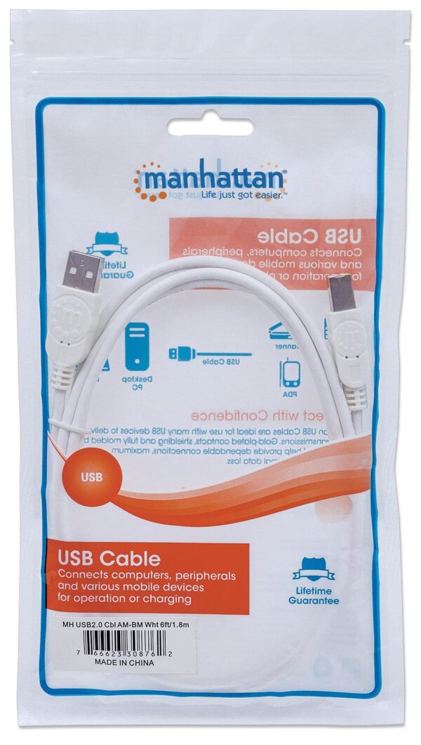 Cavo USB 2.0 A maschio/B maschio 1.8m Bianco - immagine 2