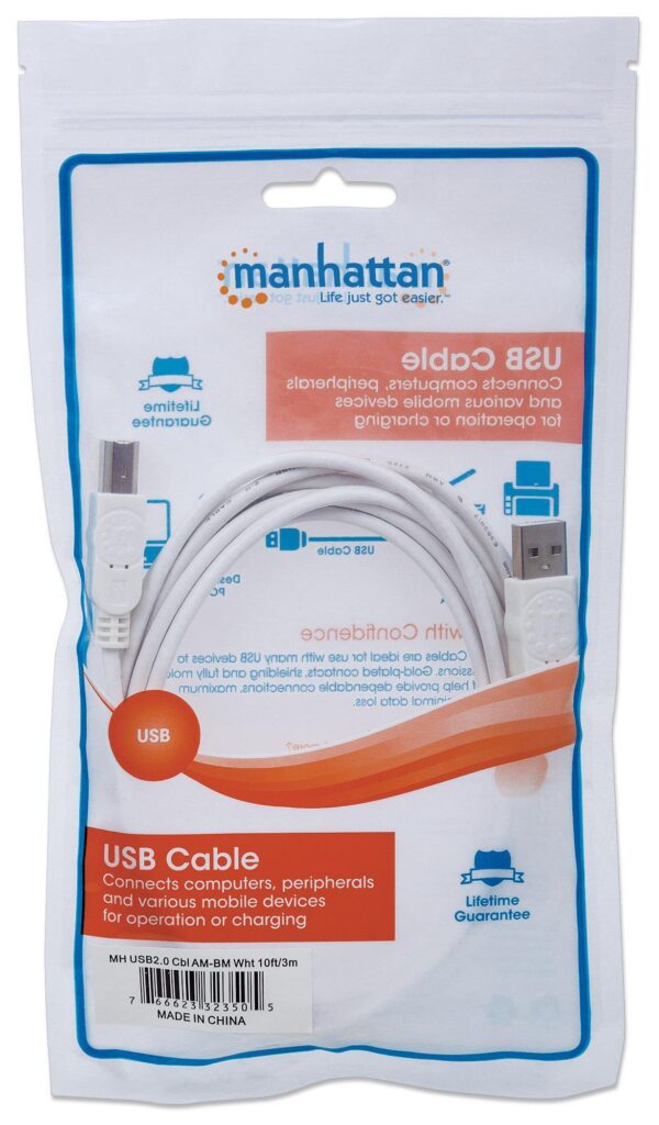 Cavo USB 2.0 A maschio/B maschio 3 metri Bianco - immagine 2
