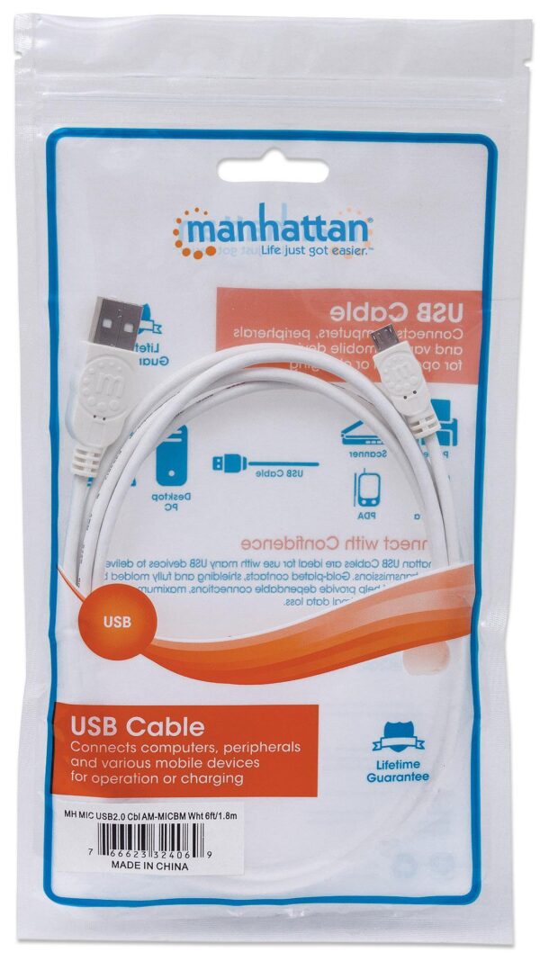 Cavo USB 2.0 A maschio/Micro B maschio 3 metri Bianco - immagine 2