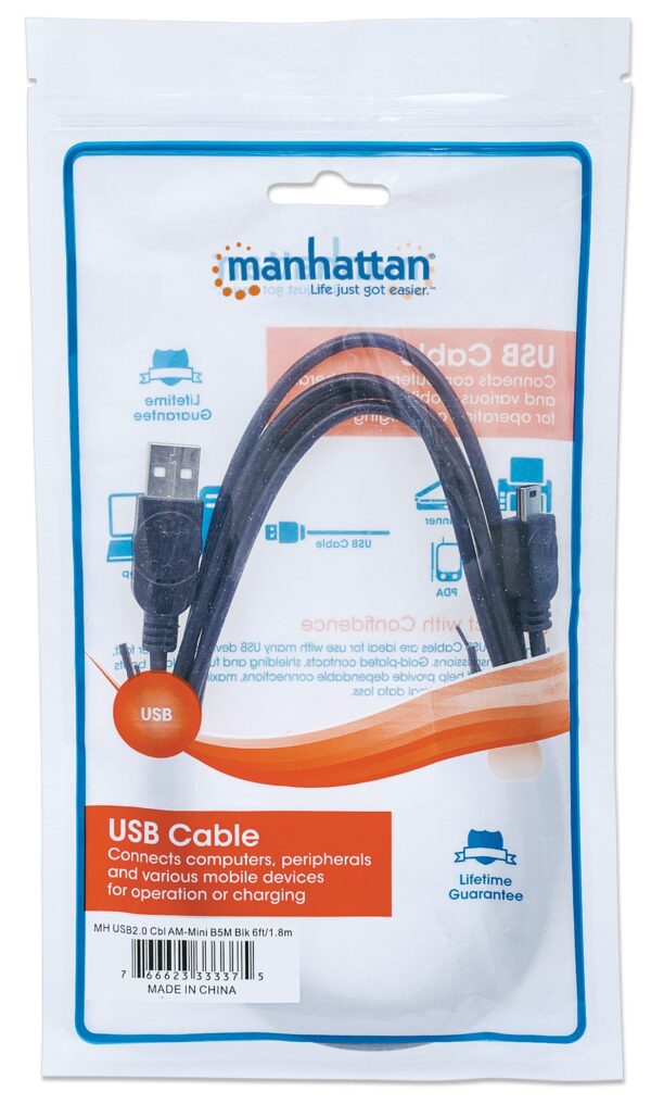 Cavo USB 2.0 A maschio/mini B 5 pin maschio 1,8 m Nero - immagine 2