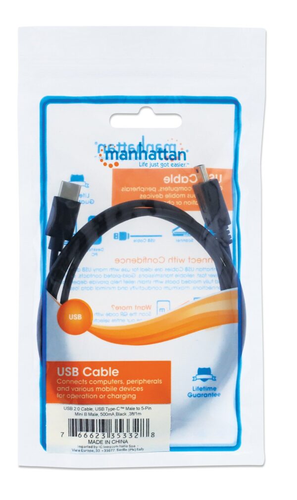 Cavo HiSpeed USB Mini-B Maschio / USB-C Maschio 1m Nero - immagine 2