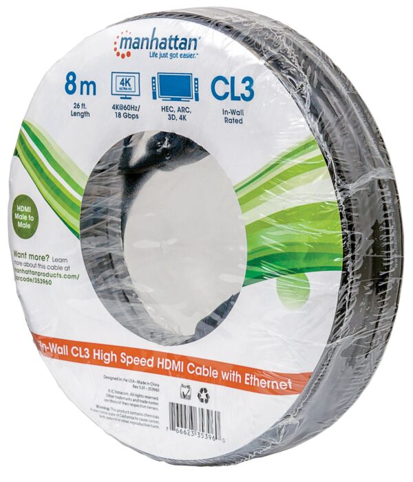 Cavo HDMI CL3 High Speed con Ethernet A/A M/M 8m Nero - immagine 2