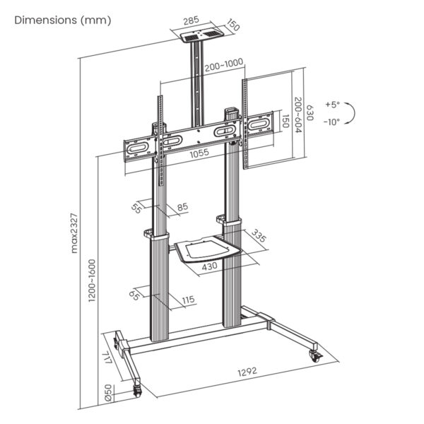 Supporto a Pavimento Trolley TV LCD/LED/Plasma 60-100'' - immagine 2