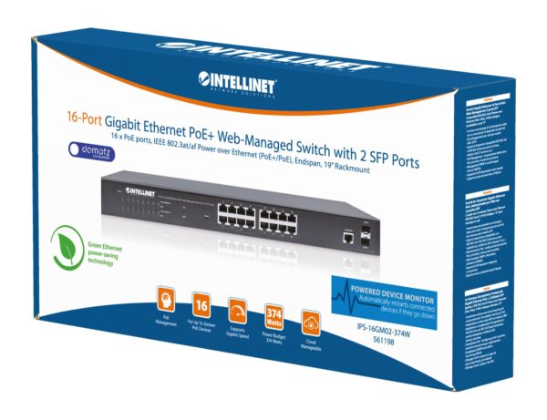 Switch Gigabit Ethernet 16 Porte PoE+ Web-Managed con 2 porte SFP - immagine 2