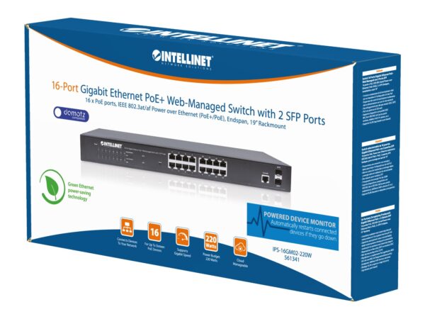 Switch 16 Porte Gigabit Ethernet PoE+ Web Managed con 2 Porte SFP - immagine 2