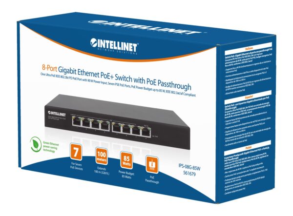 Switch PoE+ Gigabit Ethernet a 8 porte con passthrough PoE - immagine 2