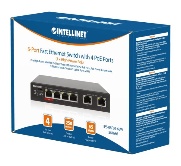 Fast Ethernet Switch a 6 porte con 4 porte PoE (1 x High-Power PoE) - immagine 2
