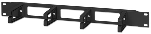 Pannello Passacavi 4 Anelli in Plastica Lunghi 3 Fori 1U Nero - immagine 2