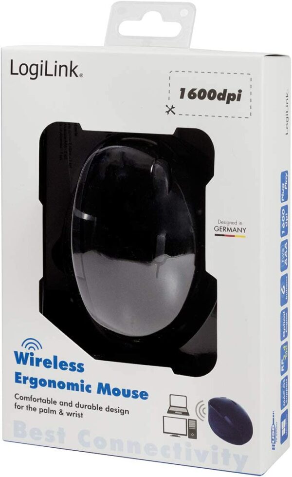 Mouse Ottico Ergonomico Wireless 1600dpi Nero - immagine 2