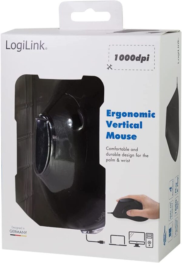 Mouse Verticale Ottico Ergonomico USB 1000dpi Nero - immagine 2