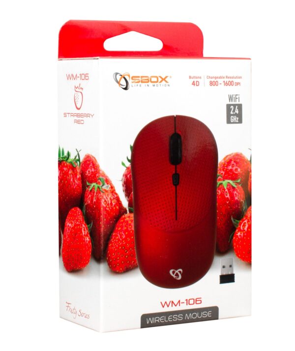 Mouse Wireless 1600dpi WM-106R Strawberry Rosso - immagine 2