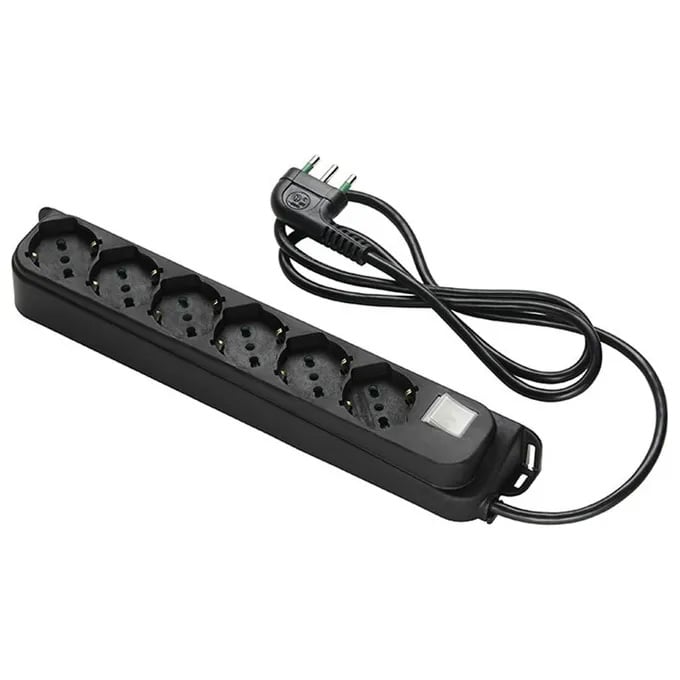 Multipresa 6 Posti Schuko con Interruttore e Cavo 1,5m Nero - immagine 2