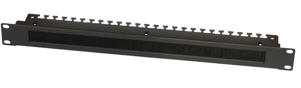 Pannello Passacavi 1U con Coda Fissacavi e Spazzola Antipolvere Nero - immagine 2