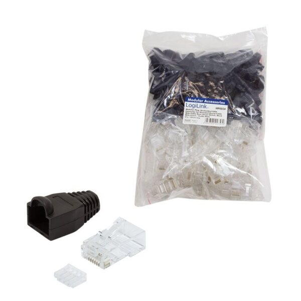 Plug Cat.6 RJ45 e Copriconnettore per Cavo Non Schermato, 100pz Nero - immagine 2
