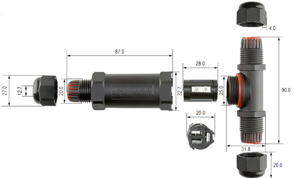 Raccordo di Connessione a T Impermeabile IP68 per Cavo Elettrico - immagine 2