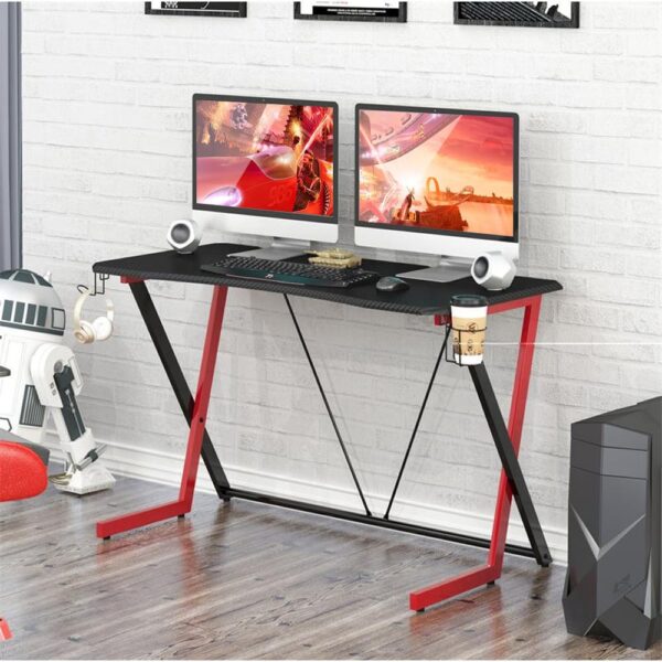 Scrivania Gaming Ergonomica Tavolo Gioco con Porta Bicchiere e Cuffie - immagine 2