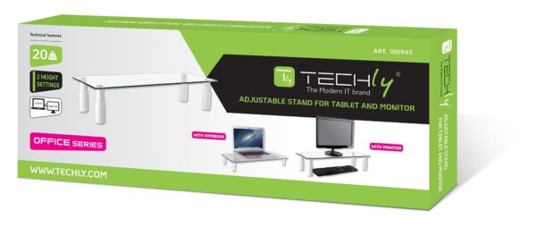 Stand da Scrivania Regolabile Vetro Trasparente per Monitor Notebook - immagine 2